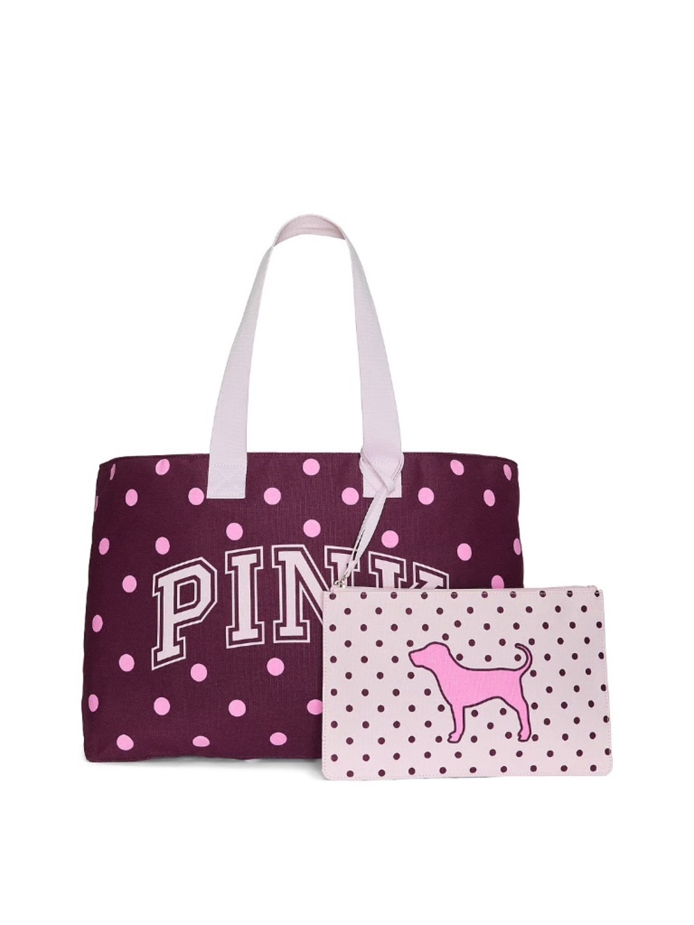 Victoria's Secret Purple Canvas Tote Bag & Wristlet Pouch Set NWT